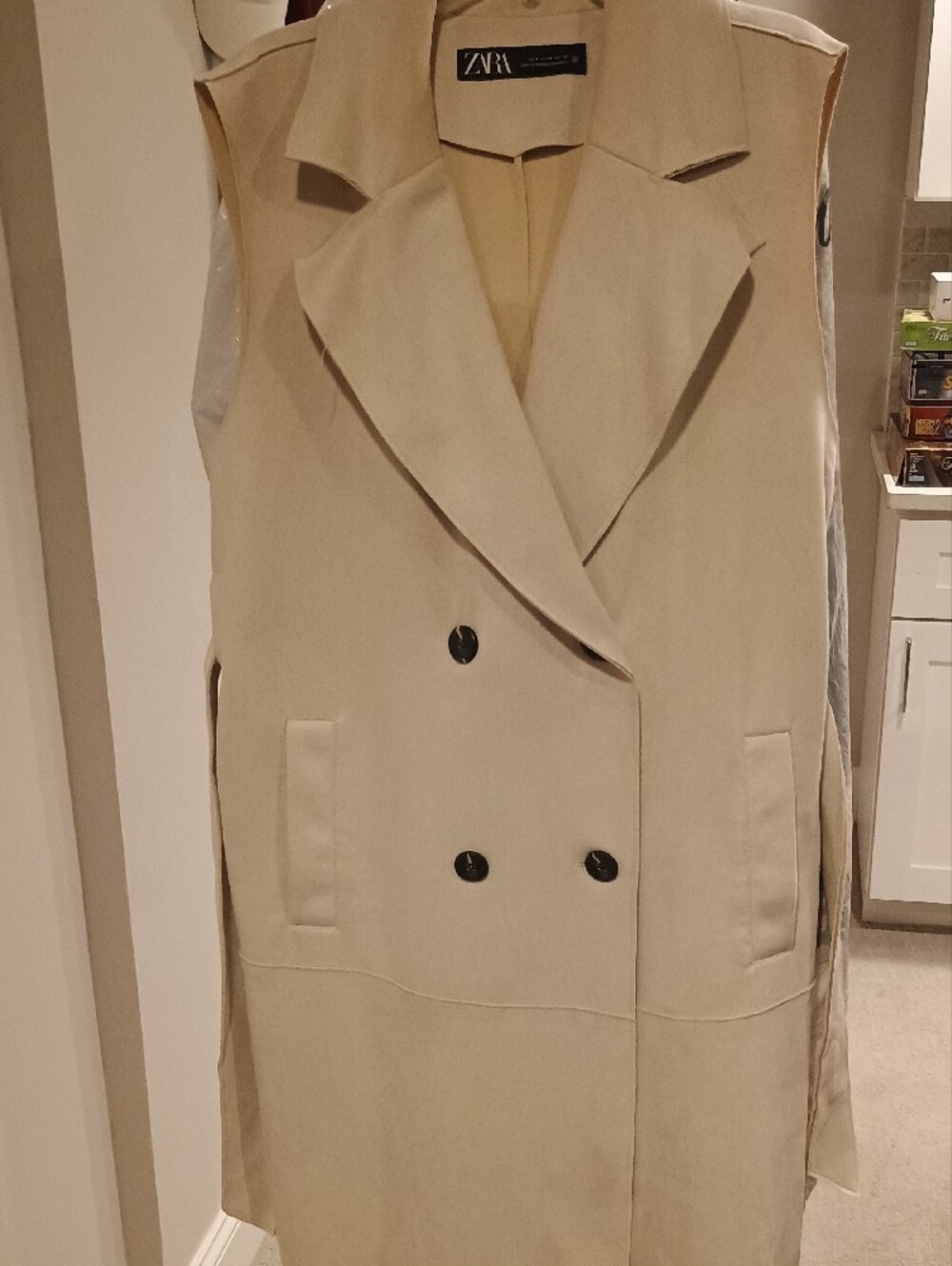 Zara Beige Sleeveless Trench Vest with Black Label - Picture 5 of 6